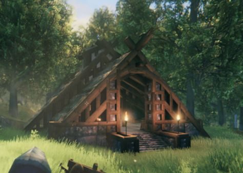 Valheim Viking House, Valheim Great Hall, Valheim Small House, Valheim Cottage, Valhiem House Ideas, Valheim Building Ideas, Valheim House Ideas, Viking Architecture, Valheim Builds