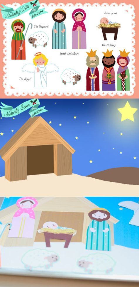 Nativity Doll Cutouts and Nativity Scene  |  Free Printable Doll Printables, Christmas Calendar, Saint Nicolas, The Nativity, Nativity Crafts, Santa Helper, Sunday School Crafts, Bible Crafts, Christian Christmas