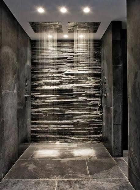 #masterbathroomideas Man Cave Bathroom Ideas, Design Interior Baie, Man Cave Bathroom, Bilik Air, Interior Boho, Bathroom Shower Design, Stone Bathroom, Decor Baie, Luxury Shower