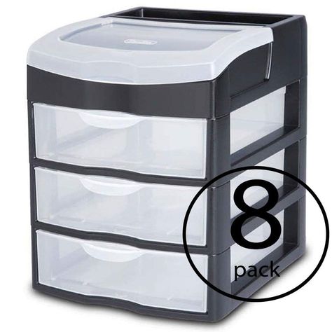 Sterilite 3 Drawer Mini Organizer Set of 6 Slide Out Table, 3 Drawer Organizer, Mini Organizer, 3 Drawer Storage, Drawer Table, Storage Tubs, Fabric Storage Boxes, Clear Container, Plastic Drawers