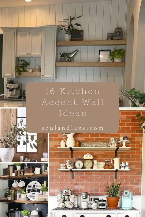 Redefine your kitchen's visual appeal with these accent wall ideas. From bold colors to textured materials, explore creative ways to make a statement in your culinary space. These inspirational ideas promise to elevate your kitchen design, adding character and style to the heart of your home. Kitchen Accent Wall Ideas, Kitchen Accent Wall, Grey Painted Cabinets, Brick Feature Wall, Shiplap Kitchen, Accent Wall In Kitchen, Reclaimed Wood Accent Wall, Grey And White Wallpaper, Kitchen Eating Areas