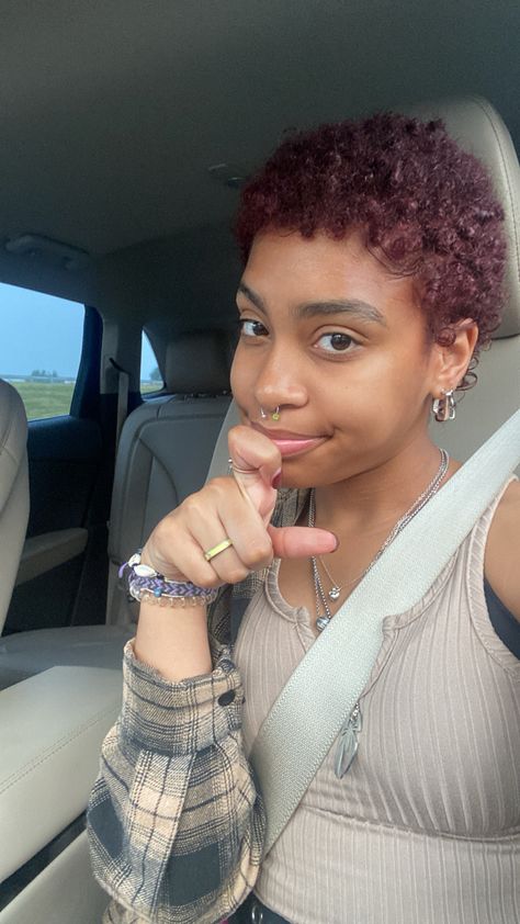 Short 4c Colored Hair, Burgundy Big Chop, Red Big Chop, Big Chop Red Hair Black Women, Short Curly Haircuts Dyed, Big Chop Hairstyles 4c Hair Color, Colored Big Chop, Dark Red Short Curly Hair, Big Chop Dyed Hair