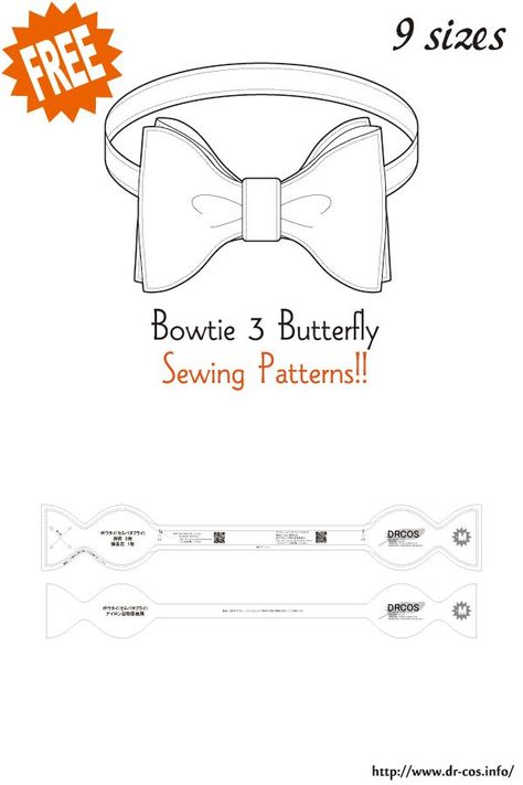 Leather Bow Tie Pattern, Bowtie Pattern Sewing, Bow Tie Sewing Pattern, Tie Sewing Pattern, Beginner Sewing Projects Learning, Bow Tie Template, Bow Tie Pattern, Pola Topi, Japanese Sewing Patterns