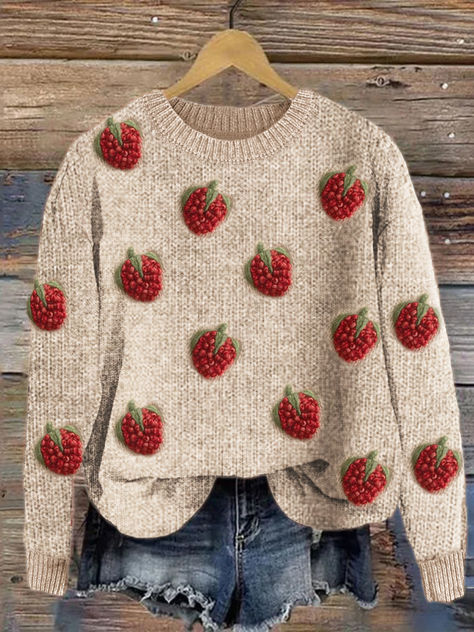 Maximalist Wardrobe, Raspberry Art, Fruit Sweater, Chunky Jumper, Raspberry Fruit, Knit Art, Retro Swimsuit, Cotton Linen Dresses, Linen Shirt Dress