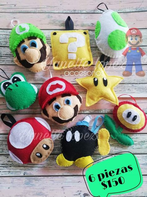 Super Mario Felt Pattern, Mario Felt Pattern, Mario Ornaments Diy, Nintendo Crafts, Felt Toys Diy, Mario Plush, Diy Felt Christmas Ornaments, Felt Crafts Christmas, Super Mario Party