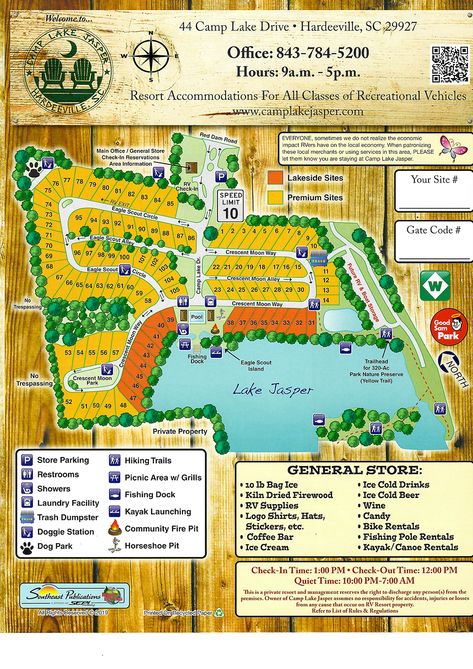 Park Map - Camp Lake Jasper - RV Park - Hardeeville, SC Camp Lake, Rv Campgrounds, Camping Resort, Rv Camping Tips, Rv Parks And Campgrounds, Rv Sites, Travel Trailer Camping, Kayak Camping, Camping Destinations