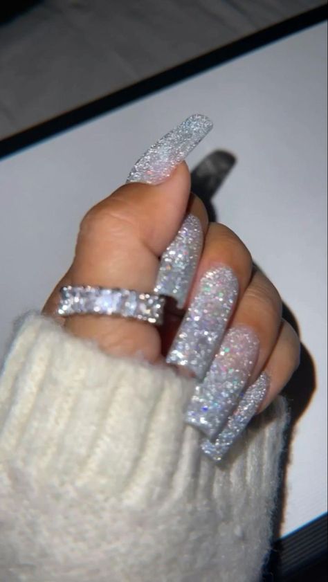 Sparkly Acrylic Nails Glitter, Acrylic Nails Holographic, Acrylic Nails Glitter, Finally Getting Married, Sparkly Acrylic Nails, Nails Holographic, Holographic Glitter Nails, Silver Glitter Nails, Glitter Nails Acrylic