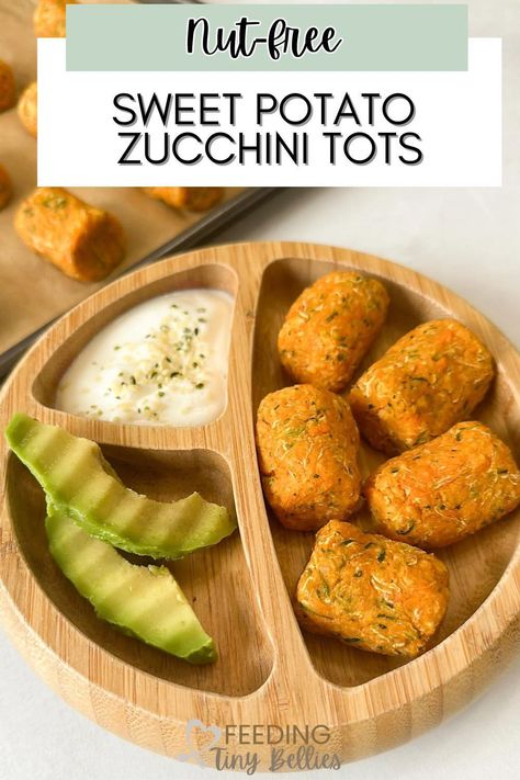 These sweet potato zucchini tots are both savory and sweet with a soft and pillowy texture. They’re perfect for lunch, a side, or a fun snack! Zucchini and sweet potatoes are vegetables that are so nutrient-dense and pair so well together. Tiny Bellies, Sweet Potato Zucchini, Potato Zucchini, Sweet Potato Tots, Zucchini Tots, Potato Tots, Weaning Foods, Easy Baby Food Recipes, Baby Led Weaning Recipes