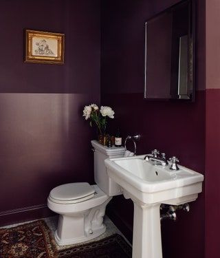 Pink And Red Room, Sunroom House, Moody Bathrooms, Small Washroom, Country Townhouse, Burgundy Bathroom, Maximalist House, Hamptons Farmhouse, Greek Revival Home