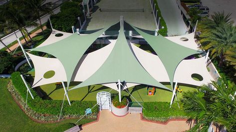 Tension Sails (Shade Sails/Sunshades) - Our Products | Shade FLA Tensile Roof Architecture, Tensile Roof Design, Tensile Fabric Structure, Tensile Roof, Tensile Architecture, Tensile Membrane, Membrane Structure, Tensile Structures, Membrane Roof