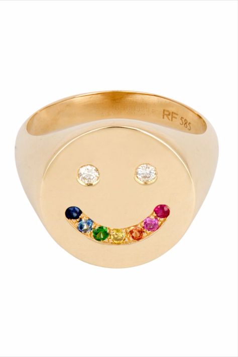 Rainbow Sapphire Smiley signet ring in gold, sapphire and diamond Katerina Perez, Happy Jewelry, Diamond Signet Ring, Face Jewellery, Rainbow Sapphires, Face Jewels, Jewellery Designs, You Smile, Smile Face