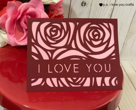 Make these Easy Cricut Valentine Cards. The files are free in Cricut Design Space, and you can cut them with the Cricut Explore or Cricut Maker. Say I Love You With roses or a dinosaur card. #cricutmaker #cricutexplore #cricut #cricutcard #valentinecard Cricut Valentine Cards, Easy Valentine Cards, Cricut Valentine, Valentine Cards Handmade, Cricut Cards, Hand Of Cards, Cricut Design Space, Simple Valentine, Valentine Cards