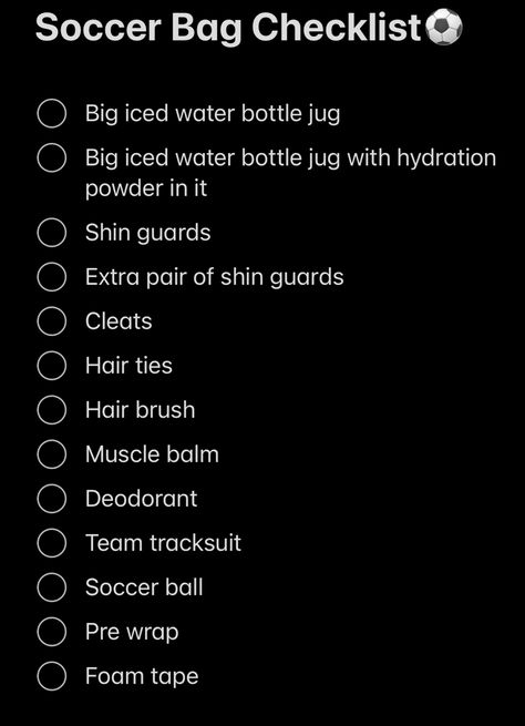 Athletic Bag Essentials, Football Bag Essentials, Soccer Bag Checklist, Soccer Checklist, Soccer Bag Essentials, Soccer Workout, Soccer Training Workout, Soccer Essentials, Soccer Backpack