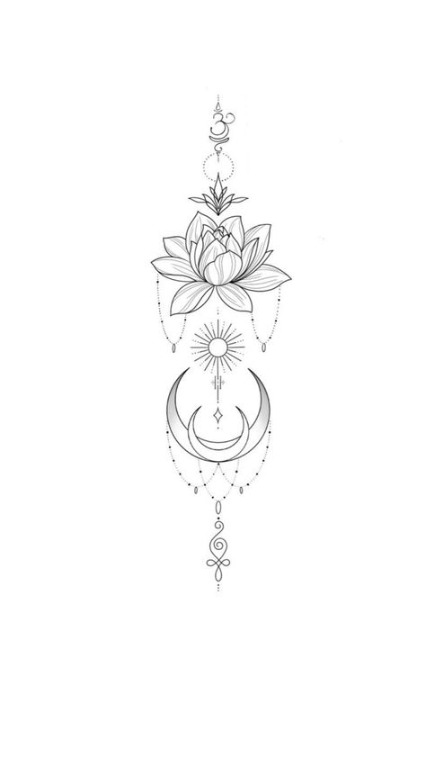 Lotus Flower Sun And Moon Tattoo, Lotus Flower Back Tattoo, Feminine Energy Tattoo, Lotus Flower Tattoo Ideas, Tattoo Fixes, Purple Tattoos, Small Girly Tattoos, Spine Tattoos For Women, Tattoo Style Drawings