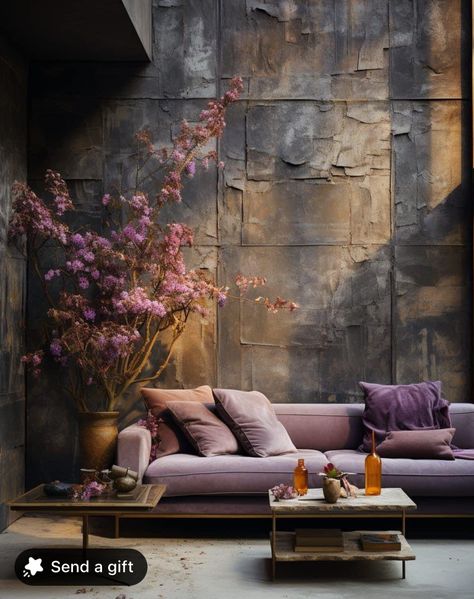 Brutalism Interior, Purple Interior Design, Deco Violet, Furniture Concept, Modern Contemporary House Plans, High Ceiling Living Room, Dark Living Rooms, Purple Interior, Inspire Me Home Decor