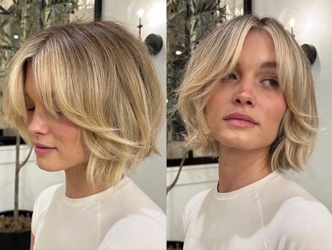 Bob Long Enough For Ponytail, Short Haircut Layers, Layered Short Bob, Layered Bob Haircut, Blond Bob, Hair Layers, Haircut Inspo, Chin Length Hair, Hair Inspiration Short