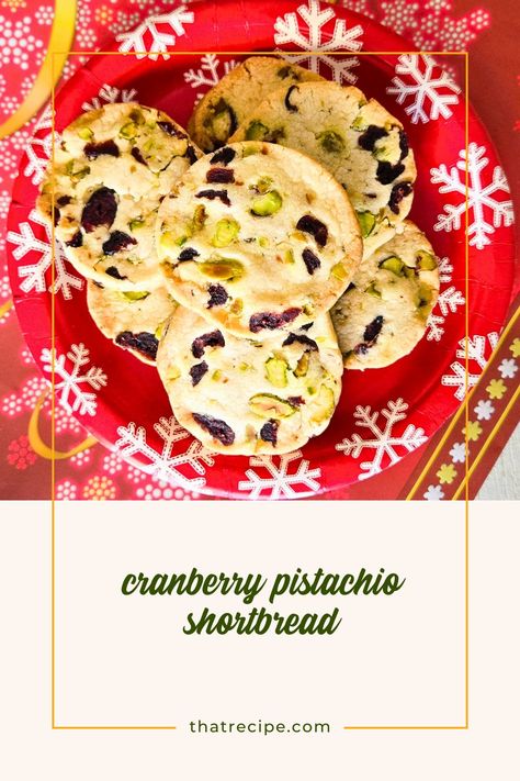 Cranberry Pistachio Shortbread cookies are as lovely as they are tasty. Buttery crunchy shortbread cookie studded with dried cranberries and pistachios for a festive red and green  delight.Christmas cookies | baking recipes | holiday recipes Cranberry Pistachio Shortbread Cookies, Cranberry Pistachio Shortbread, Sugarless Cookies, Pistachio Shortbread Cookies, Cranberry Pistachio Cookies, Pistachio Shortbread, Golden Cookie, Friends Recipes, Christmas Shortbread