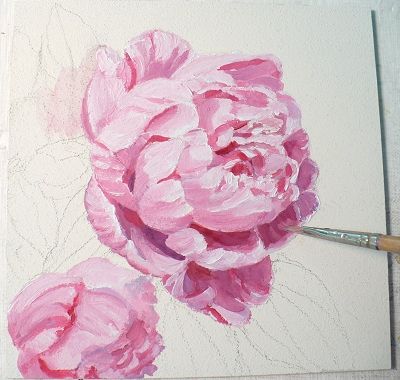 Zeh Original Art Blog Watercolor and Oil Paintings: Pink Peony Oil Painting on Panel Watercolor Lotus Tattoo, Rose Painting Acrylic, Hur Man Ritar Blommor, Peony Oil, Patina Art, Peony Drawing, Watercolor Lotus, Watercolor Peony, Tattoo Watercolor