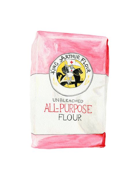 King Arthur Flour // Original Baking by KendyllHillegas on Etsy, $20.00 Flour Illustration, Watercolor Recipes, Drink Animation, Baking Illustration, Illustrated Cookbook, Kitchen Illustration, Packaging Illustration, Homemade Cookbook, Pizza Art