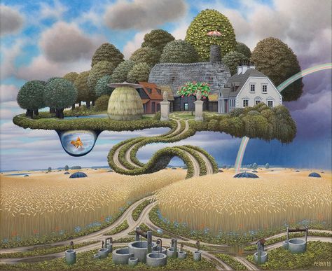 Disturbed summer Jacek Yerka, Surealism Art, Dream Painting, Perspective Art, Illustrator Artist, Art Masters, Night Art, Weird Art, Fantasy Landscape