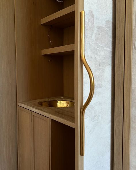 We couldn’t wait to share progress of the primary closet at our Orchard Oasis project! We are obsessed with all the details, including a custom wallpaper inlay on the cabinet doors. This design was inspired by the natural landscape of the property, which boasts over 10,000 plum trees. 🌳 We incorporated a hidden coffee station behind one of the closet doors with a hammered brass sink, ensuring our clients can indulge in a morning coffee from the comfort of their bed 🤍 Hidden Coffee Station, Primary Closet, Plum Trees, Brass Sink, Plum Tree, Hammered Brass, Coffee Station, Closet Doors, Natural Landscape