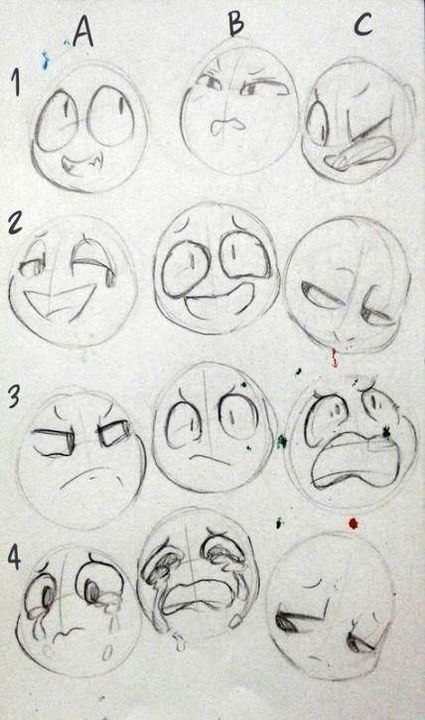 Cartoon Facial Expressions Sketches, Exaggerated Facial Expressions Drawing, Comics Facial Expression, Simple Cartoon Faces Facial Expressions, Cartoony Facial Expressions, Crying Face, Hand Drawing Reference, Face Sketch, Face Reference