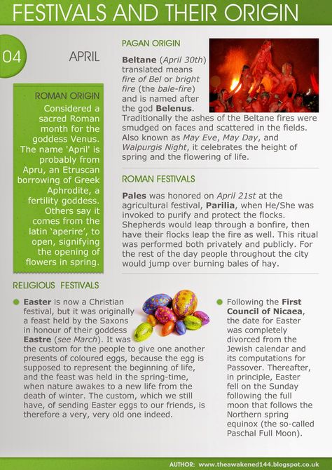 Festivals and Their Origin - April: Roman Origin and Festivals, Pagan Festivals and Modern Time Religious Celebrations Pagan Origins Of Easter, Pagan Celebrations, Pagan Holidays, Pagan Festivals, Love Truths, Witchy Stuff, Ancient Knowledge, Soul Searching, Beltane