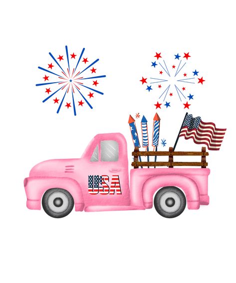 Fourth Of July Stickers, Pink Fourth Of July, Pink Fireworks, July Quotes, Old Truck, July Fourth, July Decor, Happy Planner Stickers, Scrapbook Stickers Printable