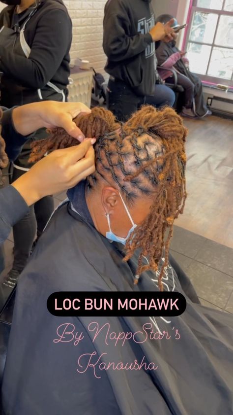 nappstar_nyc on Instagram: Loc Bun Mohawk 🤟🏾🤩💕 Book Now at NappStar.com #locs #locstyles #locsalon #NappStar #nyc Loc Mohawk Styles Dreadlocks, Locs Mohawk Styles Women, Mohawk Loc Styles, Mohawk Loc Styles Black Women, Nappstar Nyc, Loc Mohawk Styles, Bun Mohawk, Loc Mohawk, Loc Buns