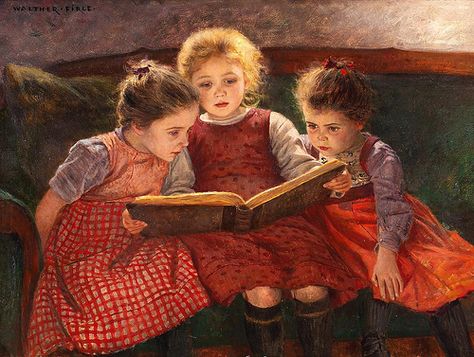 Walther Firle 'Three Reading Girls - The Fairytale' by Plum leaves, via Flickr Girls Reading, People Reading, Raising Girls, Reading Art, Reading A Book, Woman Reading, God's Plan, Girl Reading, Kids Reading