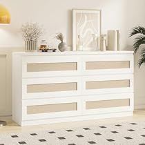 Bedroom Rattan, Natural Wood Dresser, White Dressers, Dresser Minimalist, Rattan Dresser, Drawers For Bedroom, Wood Chest Of Drawers, Drawer Bedroom, Long Dresser