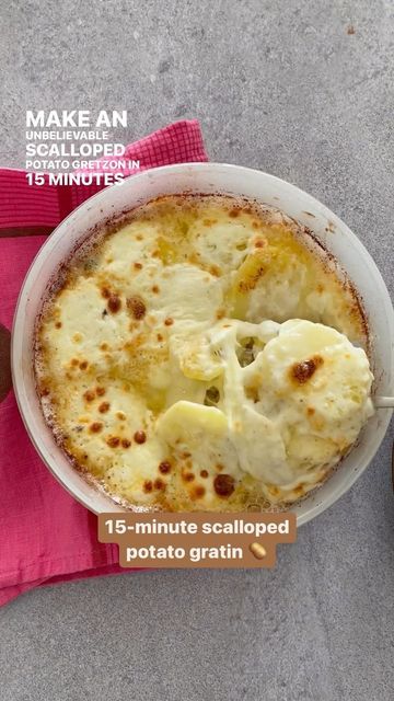 Anyday | Microwave Cookware and Recipes on Instagram: "🚨 new recipe 🚨 scalloped potato gratin, made in 15 MINUTES... instead of 1.5 HOURS. Thank you chef mic. Here’s how:⁠ ⁠ 🥔 In a shallow Anyday dish, whisk cream with salt, nutmeg, pepper, cornstarch, and thyme. ⁠ ⁠ 🥔 Cover with lid and cook in the microwave until the cream has thickened when whisk smooth.⁠ ⁠ 🥔 Add the potatoes and mix well. Cook in the microwave uncovered until the potatoes are tender when pierced with a fork.⁠ ⁠ 🥔 Top w Microwave Potato Recipes, Anyday Cookware Recipes, Anyday Microwave Recipes, Anyday Cookware, Creamy Potato Bake, Scalloped Potato, Microwave Food, Potatoes In Microwave, Microwave Cookware