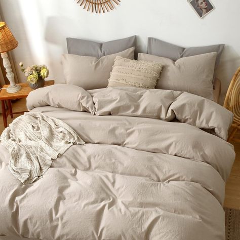 Amazon.com: MooMee Bedding Duvet Cover Set 100% Washed Cotton Linen Like Textured Breathable Durable Soft Comfy (Taupe, Queen Size) : Home & Kitchen Neutral Bedding Sets, Taupe Bedding, Textured Duvet Cover, Dream Apartment Decor, Beige Bed, Elegant Bedding, Brown Home Decor, Brown Bedroom, Bedding Duvet