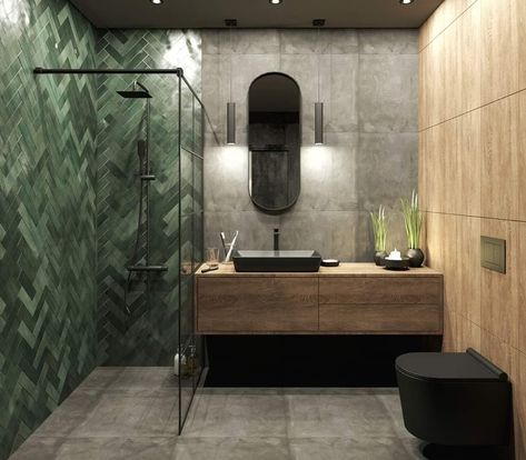 Green Tile Bathroom, Stylish Room Decor, Serene Bathroom, Bad Inspiration, Bathroom Design Inspiration, Bathroom Tile Designs, Bathroom Inspiration Decor, Bathroom Design Luxury, Wood Bathroom