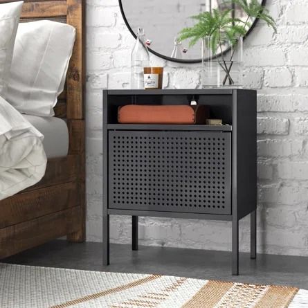 Steelside™ Zander Metal Nightstand | Wayfair Kitchen Counter Bar Stools, Tall Nightstands, Metal Nightstand, Black Nightstand, Wood Platform Bed, Wood Nightstand, Counter Bar Stools, Metal Bed Frame, Bedroom Night Stands