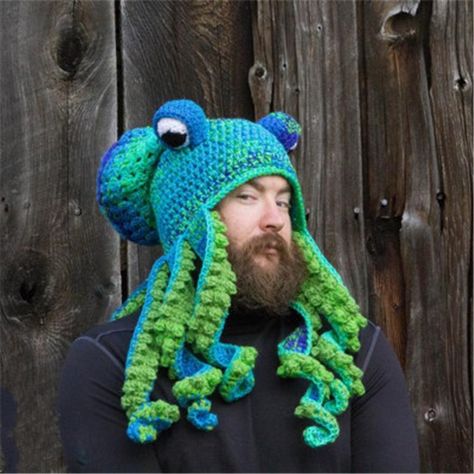 Squid Hat, Octopus Head, Octopus Knitting, Funny Octopus, Octopus Costume, Octopus Hat, Octopus Squid, Pot Belly, Green Clothing