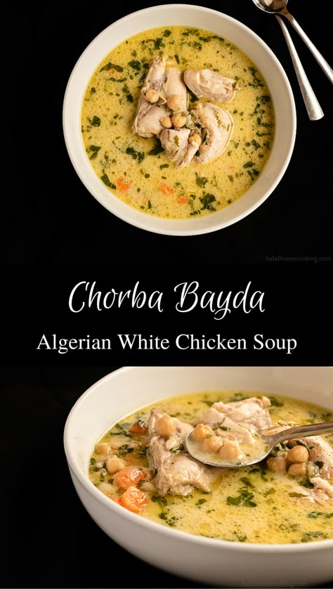 Chorba Bayda - Algerian White Chicken Soup White Chicken Soup, Arabisk Mad, Plats Ramadan, White Soup, Iftar Recipes, Algerian Recipes, Eastern Cuisine, Ramadan Recipes, White Chicken