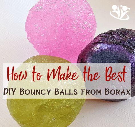 Inside: Kids love to play! Making your own bouncy balls (from Borax) is the perfect way to combine play and learning. Plus, these balls are a blast for the whole family. I am on a major DIY-toys kick lately. Time marches on mercilessly, and I am acutely aware that soon enough, even my youngest child Bounce Balls Diy, Borax Crafts Diy, Diy Bouncy Balls Without Borax For Kids, Borax Bouncy Balls, Make Your Own Bouncy Ball, Diy Bouncy Balls With Borax And Glue, How To Make Bouncy Balls, Bouncy Ball Recipe, Foam Ball Crafts