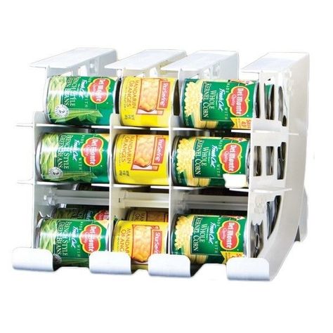 Can rotating system. You can also make one yourself easily. Food Shelf Life, Food Shelf, Can Dispenser, Canned Foods, Wall Storage Unit, Canned Food Storage, Food Storage Organization, Pantry Organizers, Can Storage