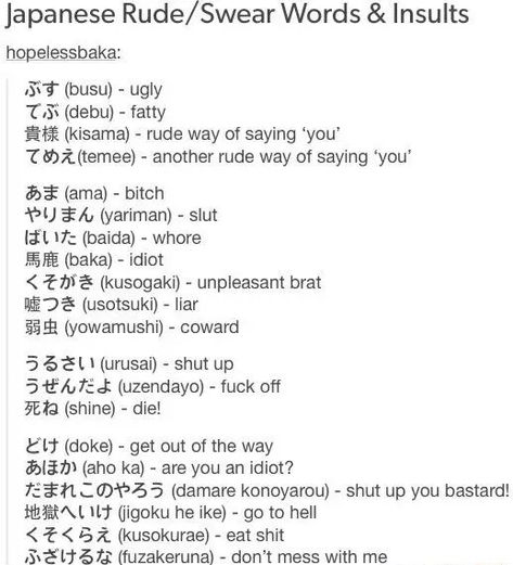 Japanese cuss swear curse words phrases Japanese Curse Words, Words In Different Languages, Words In Other Languages, How To Speak Japanese, Learn Japan, Bahasa Jepun, Materi Bahasa Jepang, Learning Languages Tips, Basic Japanese Words