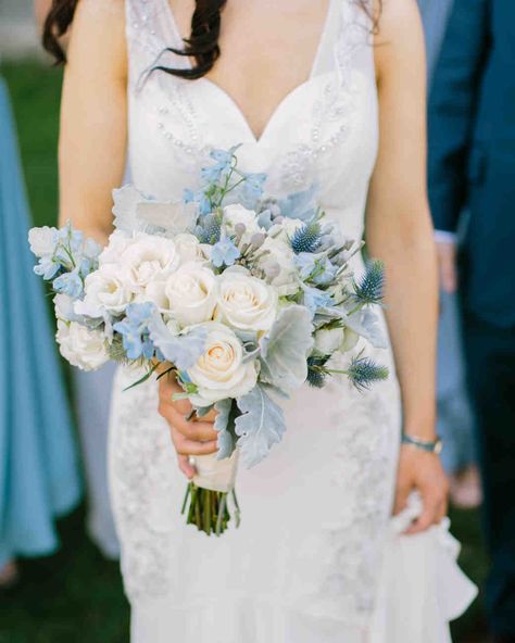 blue bouquet love light photographs leevazquez Blue Wedding Flower Arrangements, Blue Wedding Flowers Bouquet, Wildflower Bridal Bouquets, Powder Blue Wedding, Pale Blue Wedding, Baby Blue Weddings, Popular Wedding Colors, Wedding Flower Guide, Bridal Bouquet Blue