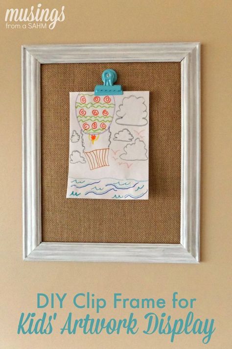 This cute DIY Clip Frame is ideal for easily displaying kids’ artwork. And with a rustic burlap background, this version is a perfect way to include your kids’ work in your home decor. Tip: Make one for each child! Diy Clip Frame, Displaying Kids Artwork, Frame Kids Artwork, Burlap Background, Homemade Fathers Day Gifts, Art Display Kids, Kids Work, Clip Frame, Diy Projects For Kids