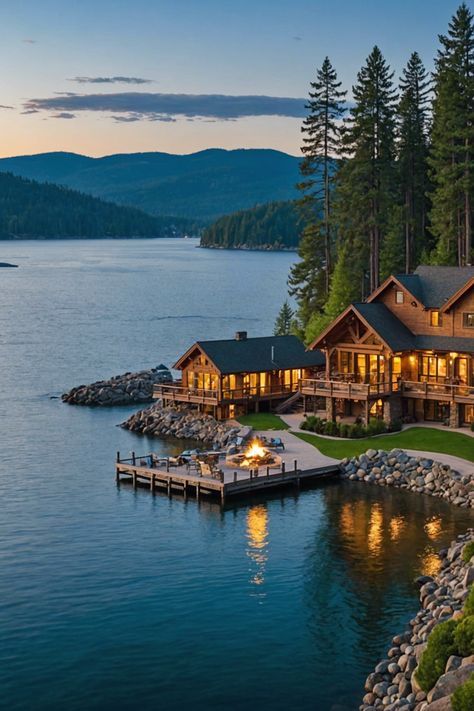 Lakeside Luxury: Unwind at the Best Resorts in Coeur d'Alene Coeur D'alene Idaho, Lakeside Resort, Hudson Homes, Beautiful Cabins, Lake Resort, Log Cabin Homes, Coeur D'alene, Mansions Luxury, Stylish Party