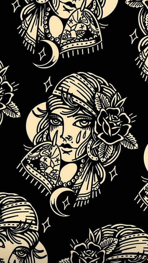 Iphone Wallpaper Traditional Tattoo, Wallpaper Iphone Old School, Tattoo Astethic Wallpaper, American Traditional Phone Wallpaper, Goth Apple Watch Wallpaper, Traditional Tattoo Wallpaper Iphone, Traditional Tattoo Phone Wallpaper, Traditional Tattoo Art Wallpaper, Tattoo Flash Wallpaper