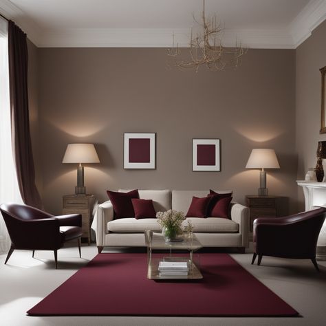 What Color Paint Goes With Maroon Carpet? Painted Room Ideas Color Schemes, Home Room Color Ideas, Dark Red Living Room Ideas, Drawing Room Color Ideas, Maroon Living Room Ideas, Small Drawing Room Ideas, Maroon Carpet, Maroon Room, Maroon Living Room