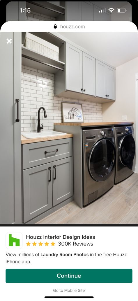 Two Tone Cabinets, Laundry Ideas, Dream Laundry Room, Black Appliances, Laundry Room Remodel, Room Remodel, Bachelor Pad, Laundry Room Makeover, Laundry Room Design