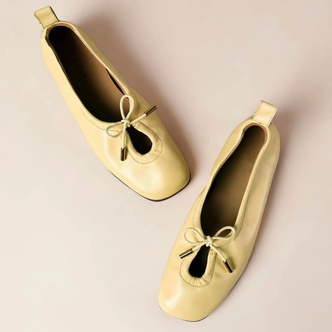 VCSHOES Yellow Square Toe Lace Up Bow Comfortable Ballet Flats Yellow-3 Yellow Ballet Flats, Comfortable Ballet Flats, Yellow Flats, Style Flats, Yellow Heels, Style Guru, Spot Lights, Yellow Shoes, Brown Heels