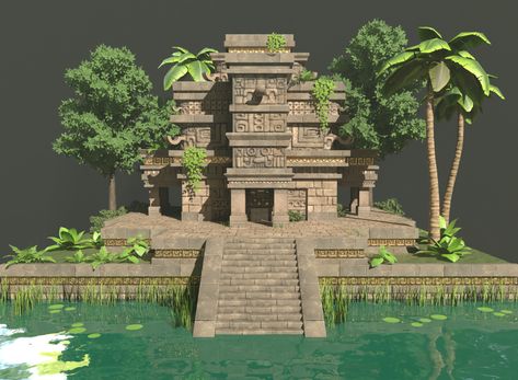 Low Poly Environment, Maya Temple, Minecraft Temple, Mesoamerican Architecture, Aztec Temple, Jungle Temple, Environment Projects, Survival Project, Temple Ruins