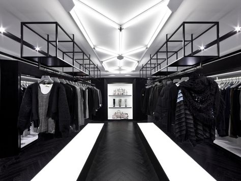 Shine Store - Tokyo, Japan  by NC Design & Architecture Ltd.                   Designed by Nelson Chow Black And White Store, Masculine Interior Design, Man Store, Unique Nightstand, Masculine Interior, Yabu Pushelberg, Retail Lighting, Retail Interior Design, Black Interior Design