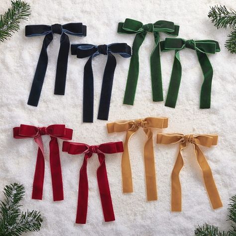 Wrap up your holiday decor with our elegant velvet bows. The vibrant bows are perfectly tied and backed with a clip-simply attach them to Christmas tree branches, wreaths, garlands and more. DETAILS THAT MATTER Ribbons are made of velvet. Features a metal clip. Note: not a toy for decoration use only. KEY PRODUCT POINTS Pottery Barn Kids exclusive. Wipe clean. Imported. THIS SET INCLUDES 8 Multicolor Velvet Bow Clips. Bow Christmas Tree Aesthetic, Christmas Garland Bows, Velvet Ribbons On Christmas Tree, Bow Christmas Tree Decorations, Christmas Tree With Velvet Ribbon, Bow Christmas Decor, Velvet Bow Christmas Tree, Velvet Christmas Decor, Velvet Ribbon Christmas Tree